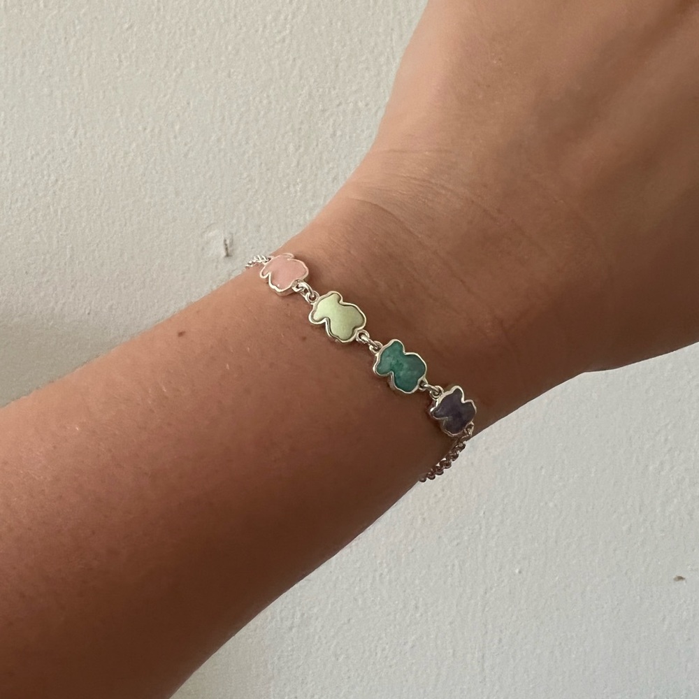 TOUS NEW SILVER COLOR BRACELET GEMS